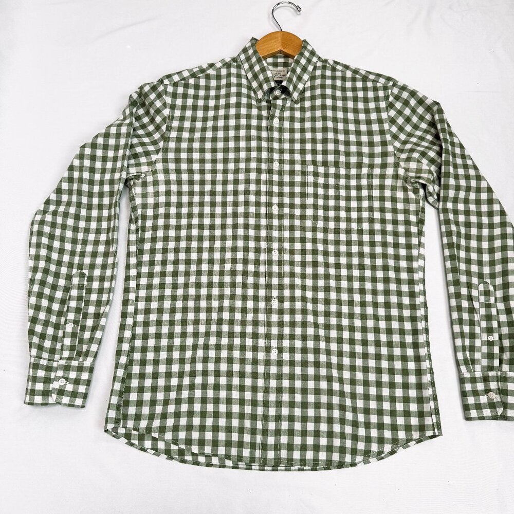 J.Crew Men's Size M Green/White Checks Slim Fit Shirt